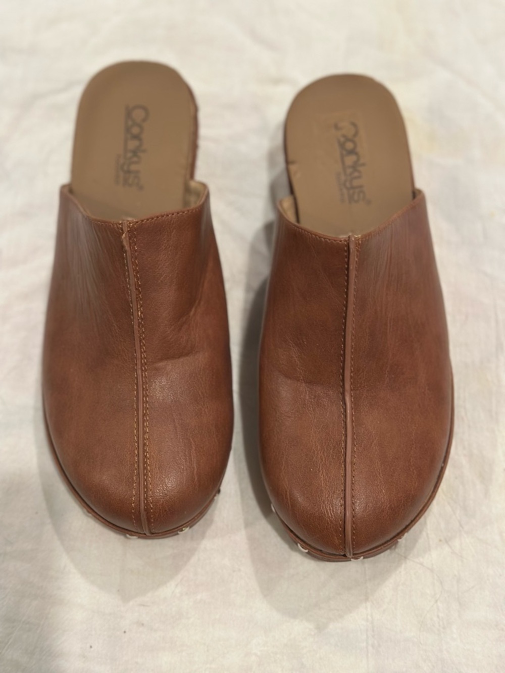 Corkys Cognac Brown Leather Clogs Slip-On Mules Size 8
